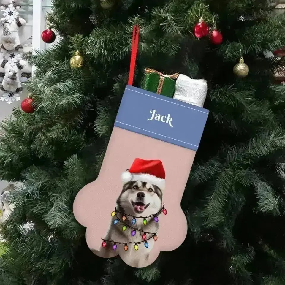 Personalized Pet Photo Christmas Stocking (Paw) - Shaggy Chic