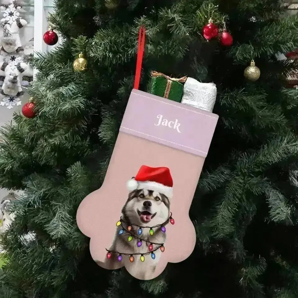 Personalized Pet Photo Christmas Stocking (Paw) - Shaggy Chic