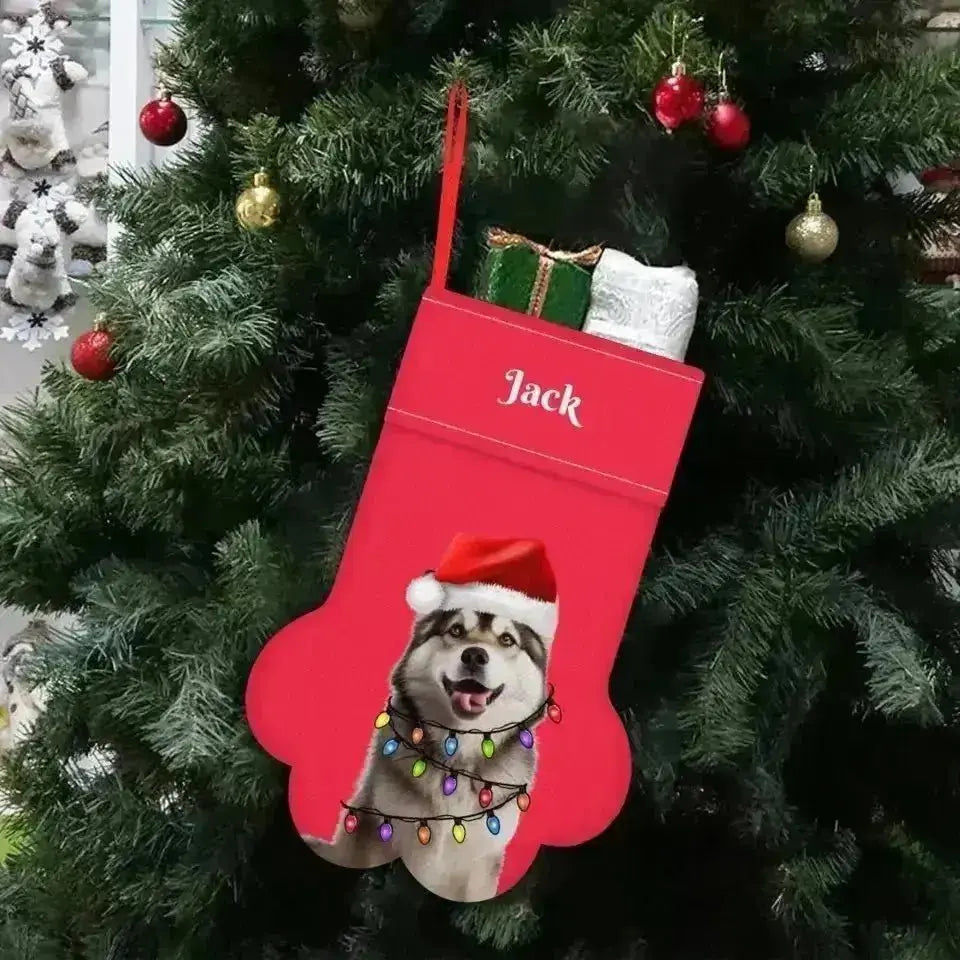 Personalized Pet Photo Christmas Stocking (Paw) - Shaggy Chic