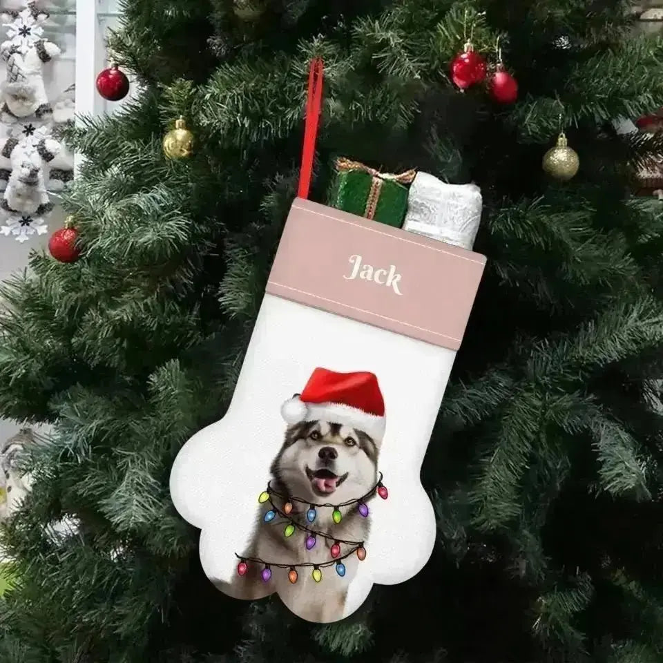 Personalized Pet Photo Christmas Stocking (Paw) - Shaggy Chic