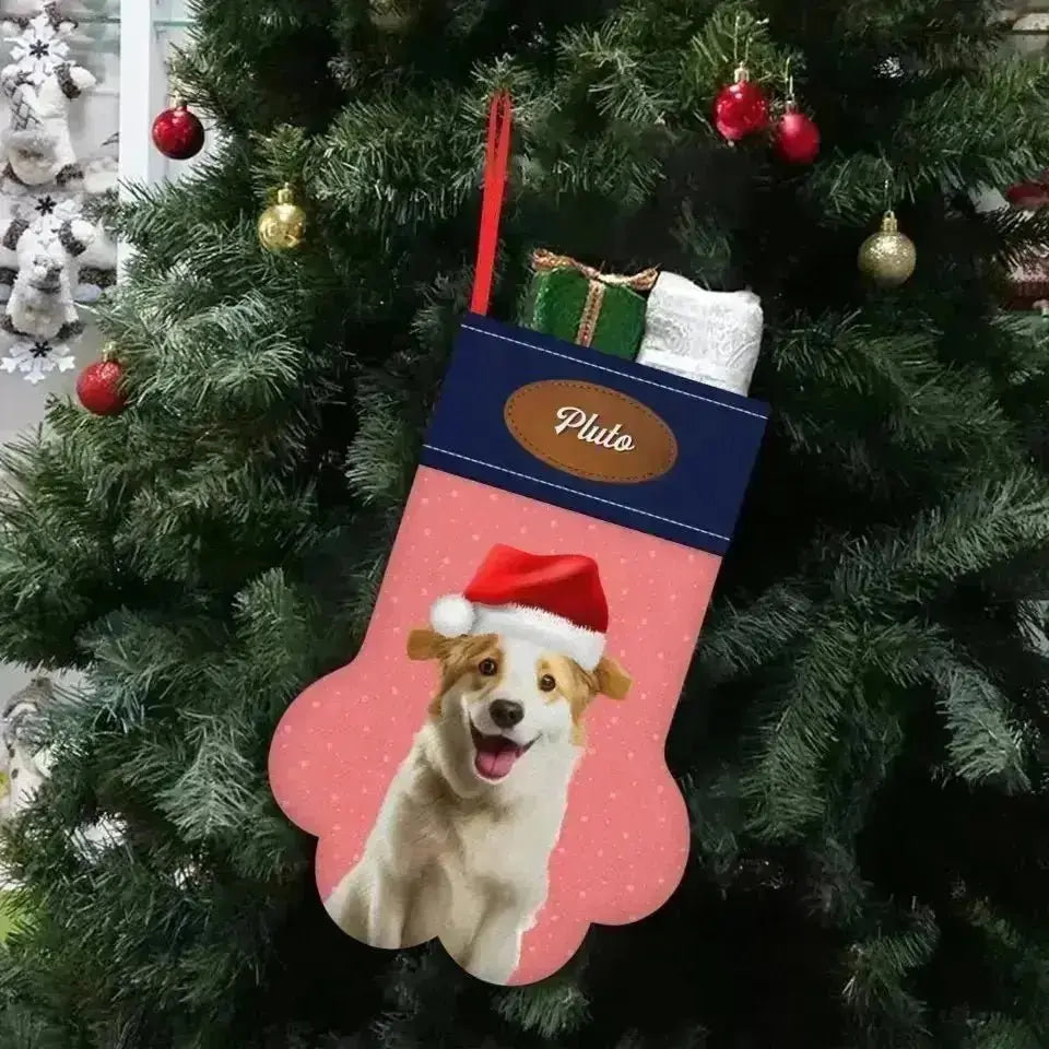 Personalized Pet Photo Christmas Stocking (Paw) - Shaggy Chic