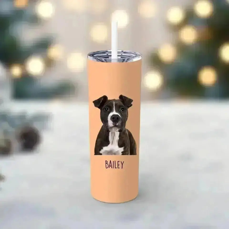 Personalized Pet Photo Skinny Tumbler with Straw, 20oz - Shaggy Chic