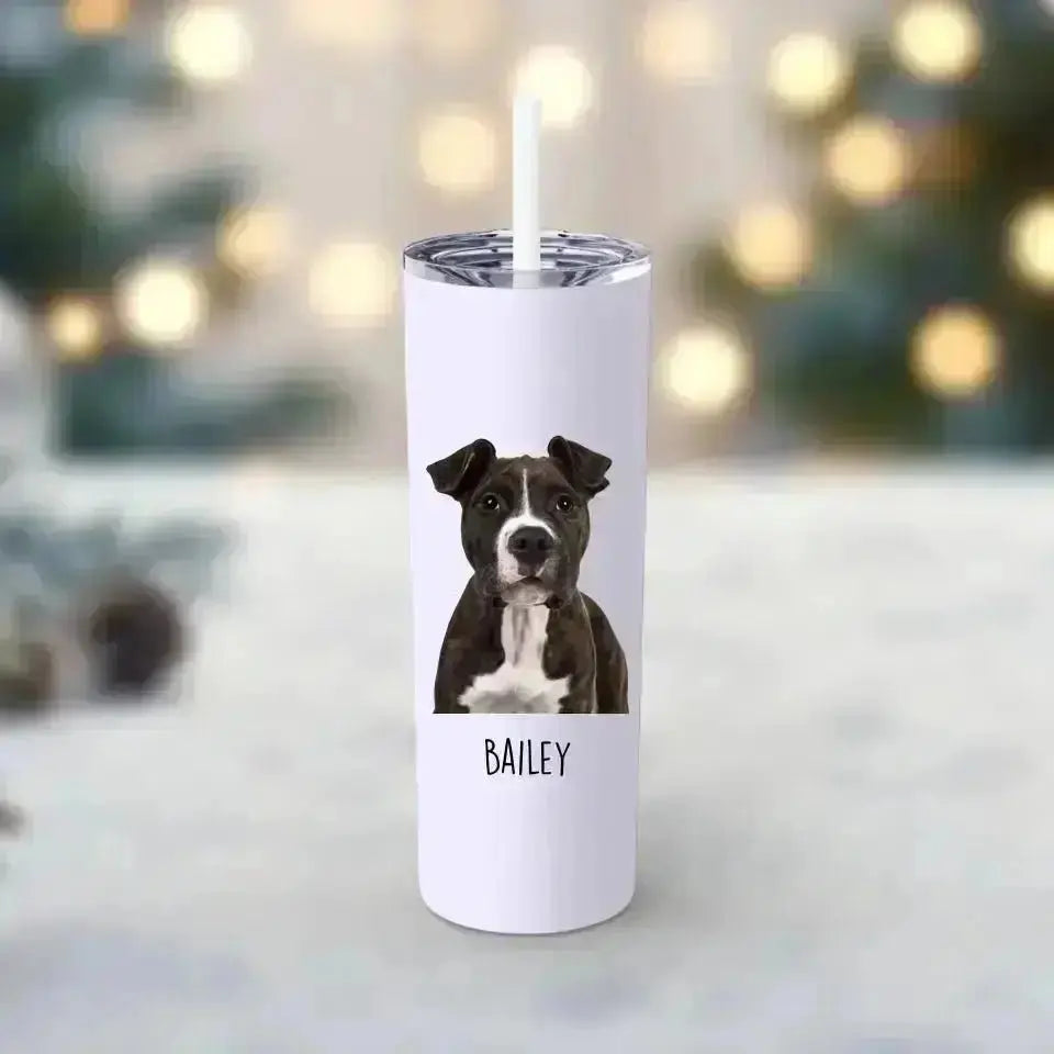 Personalized Pet Photo Skinny Tumbler with Straw, 20oz - Shaggy Chic