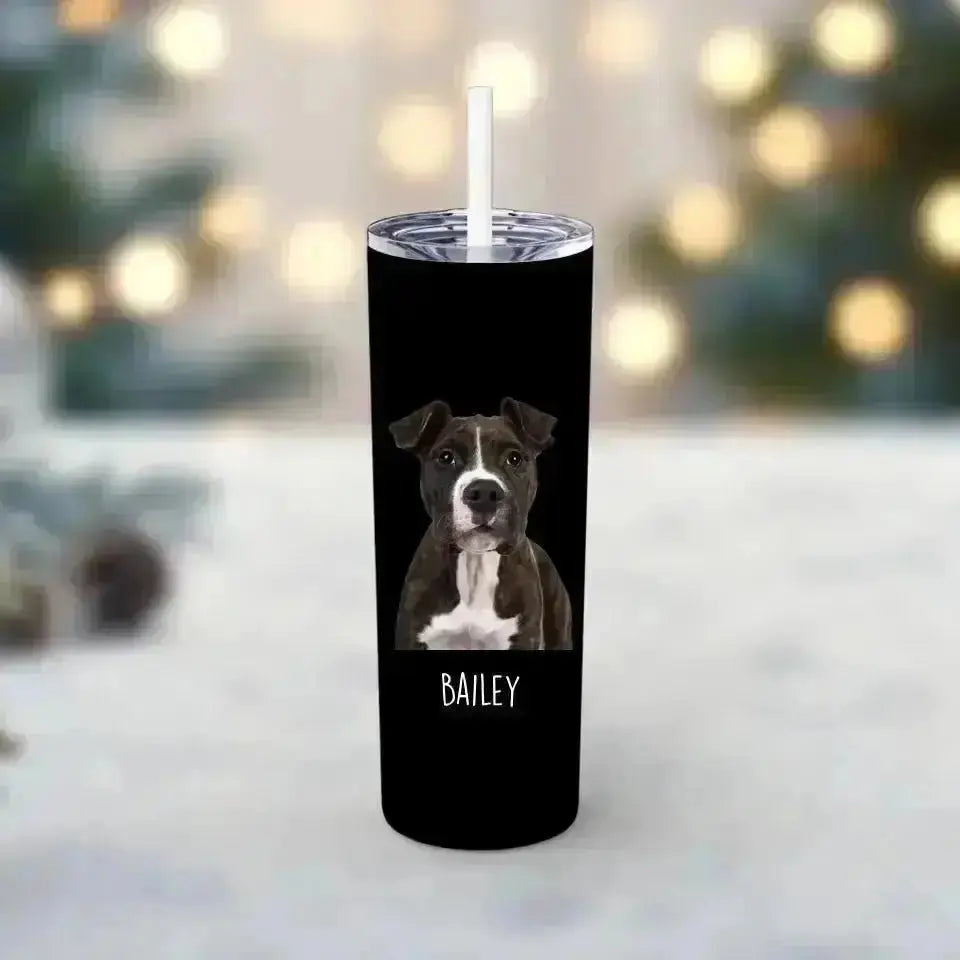 Personalized Pet Photo Skinny Tumbler with Straw, 20oz - Shaggy Chic