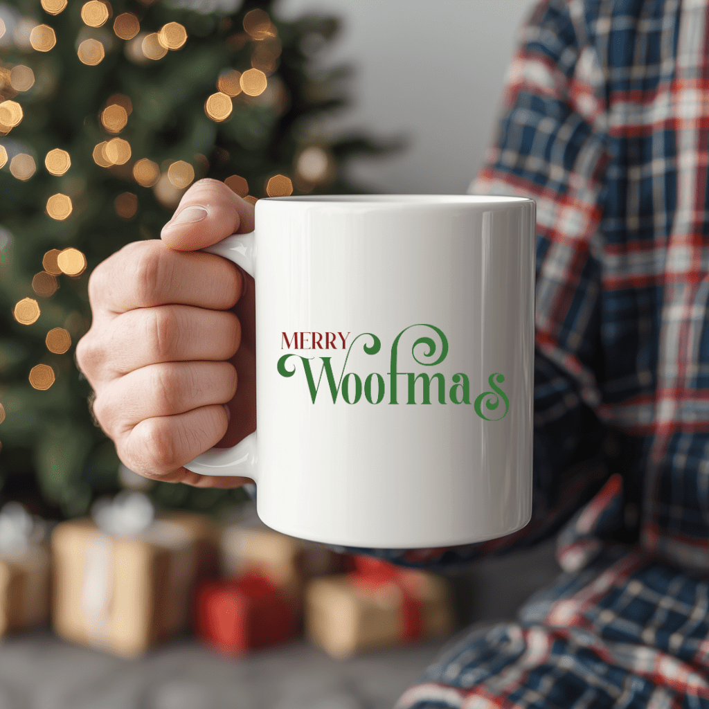 Christmas Wishes Ceramic Mug – 'Merry Woofmas' Holiday Coffee Cup (11oz & 15oz) - Shaggy Chic