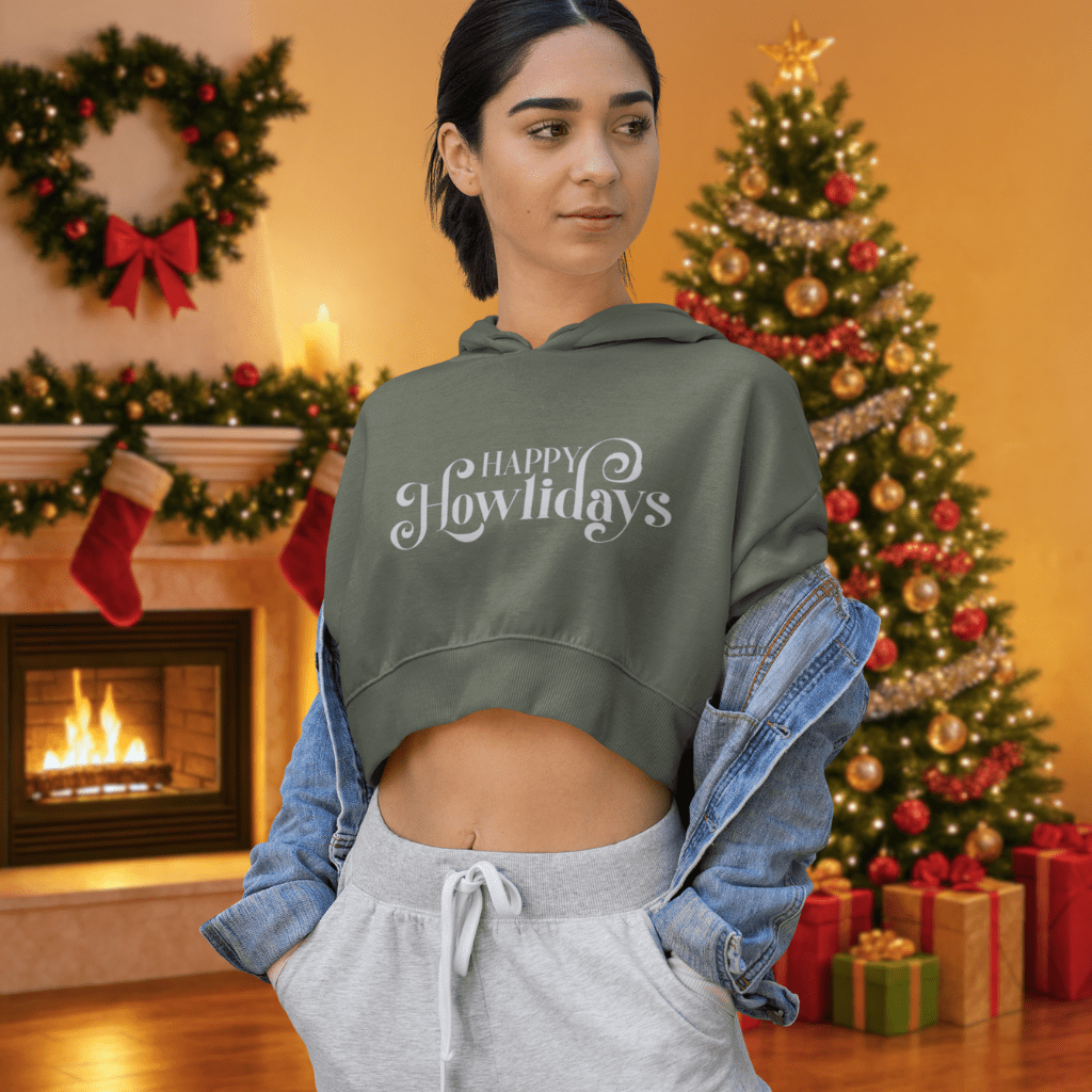 Cropped Hoodie — "Happy Howlidays" Festive Dog Lover Crop Hoodie - Shaggy Chic