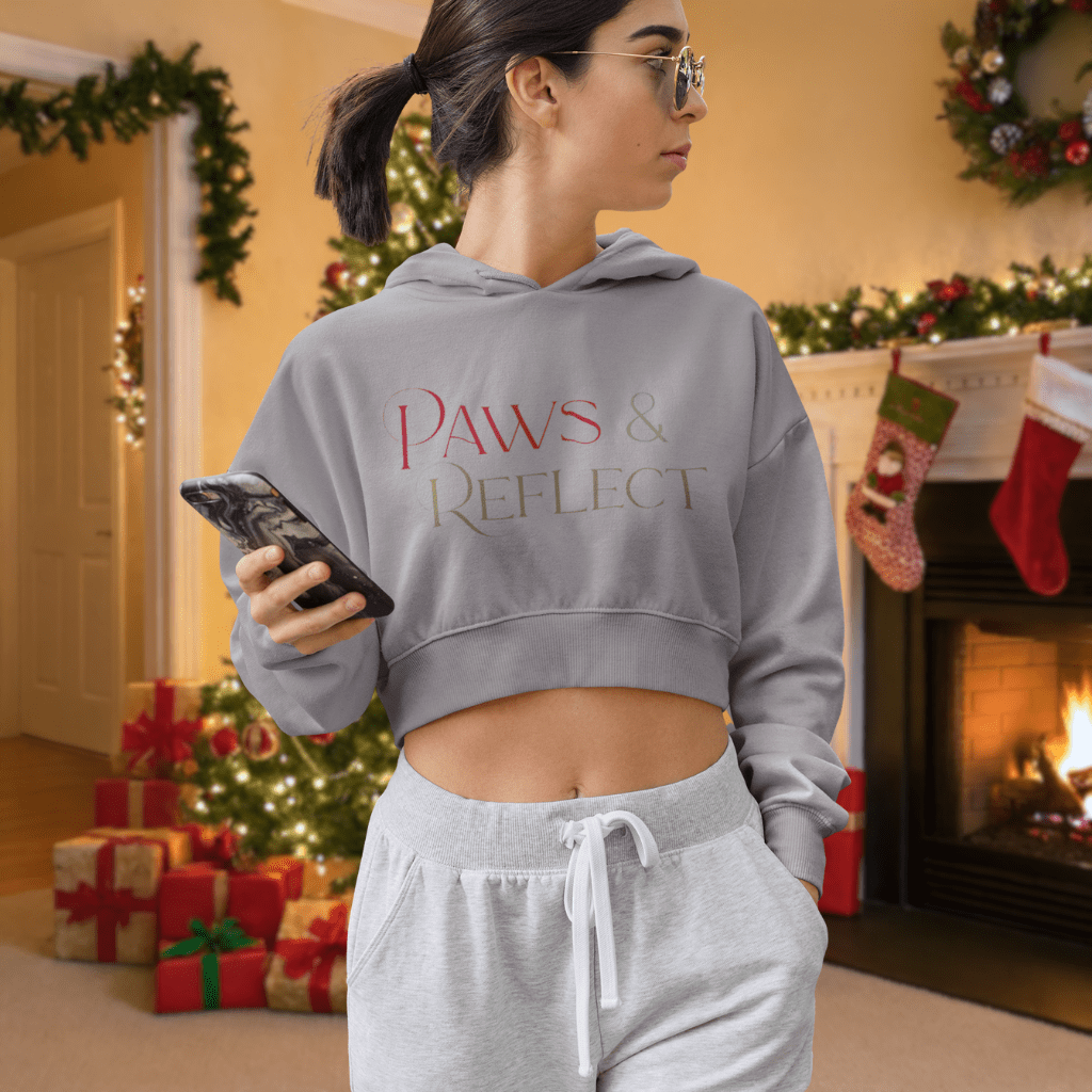 Cropped Hoodie — 'Paws & Reflect' Minimalist Women's Crop Hooded Sweatshirt - Shaggy Chic