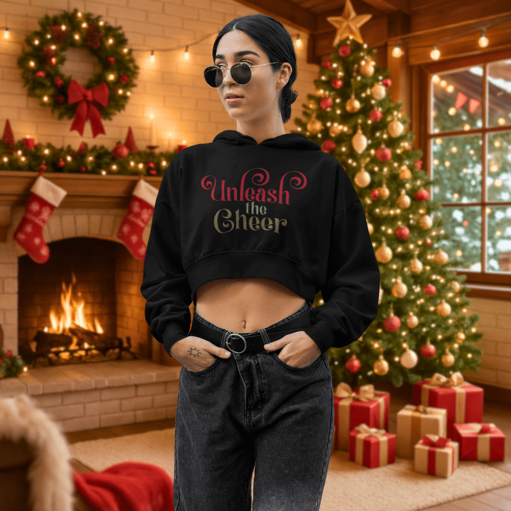 Cropped Hoodie — “Unleash the Cheer” Gothic Holiday Crop Top - Shaggy Chic