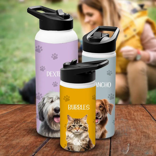 Custom Personalised Pet Photo Stainless Steel Water Bottle - Shaggy Chic
