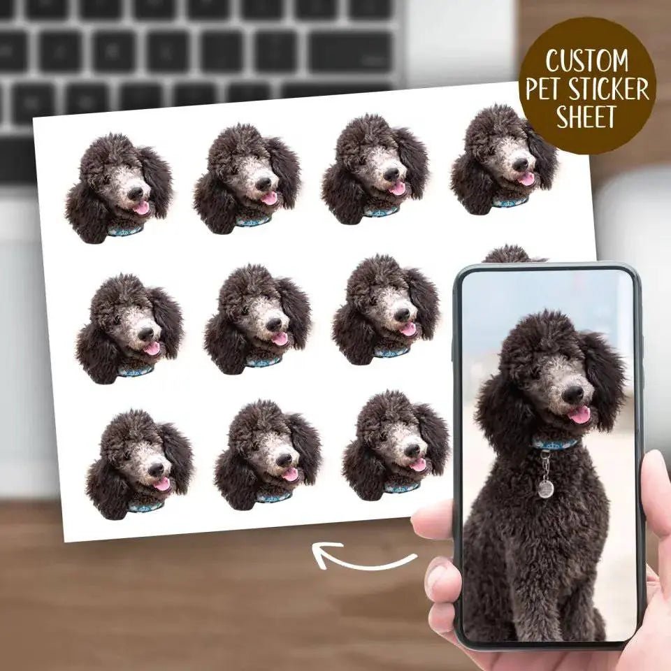 Custom Personalized Dog Photo Vinyl Sticker Sheets - Pet Photo Reusable Stickers - Shaggy Chic