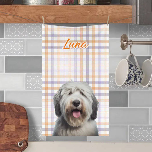 Custom Personalized Halloween Plaid Pattern Pet Photo Kitchen Towel - Shaggy Chic