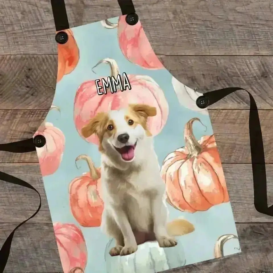 Custom Personalized Pastel Pumpkin Style Dog Photo Apron - Shaggy Chic