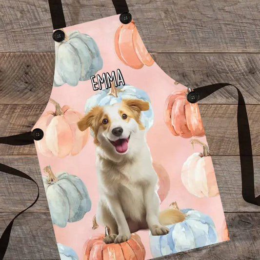 Custom Personalized Pastel Pumpkin Style Dog Photo Apron - Shaggy Chic