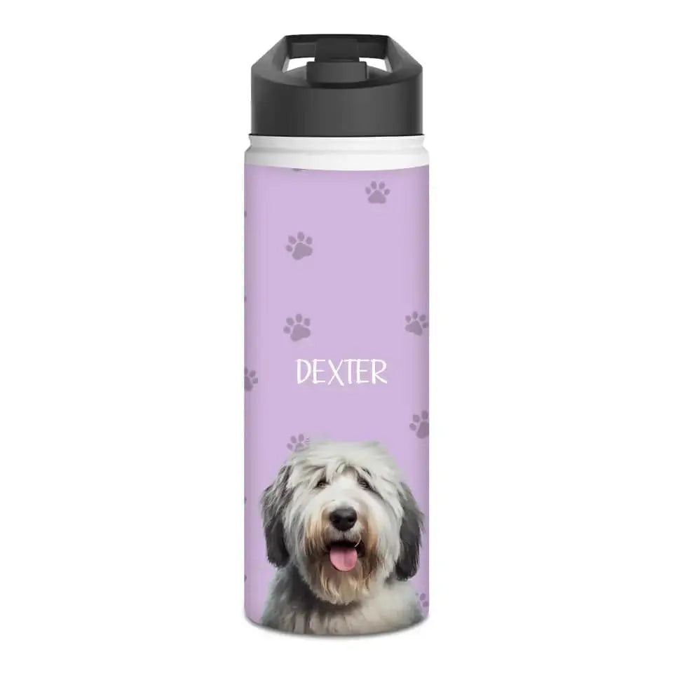 Custom Personalized Pet Photo Stainless Steel Water Bottle - Shaggy Chic