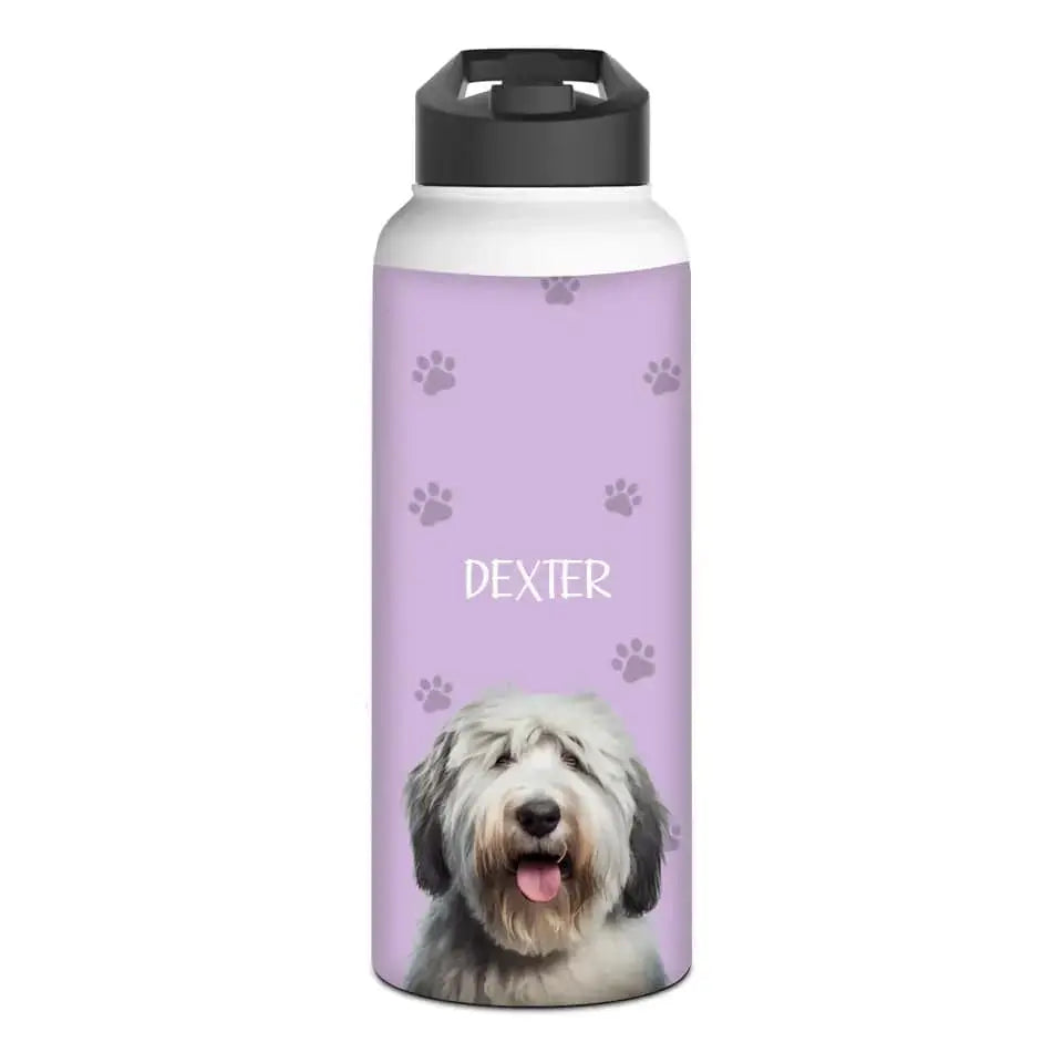 Custom Personalized Pet Photo Stainless Steel Water Bottle - Shaggy Chic