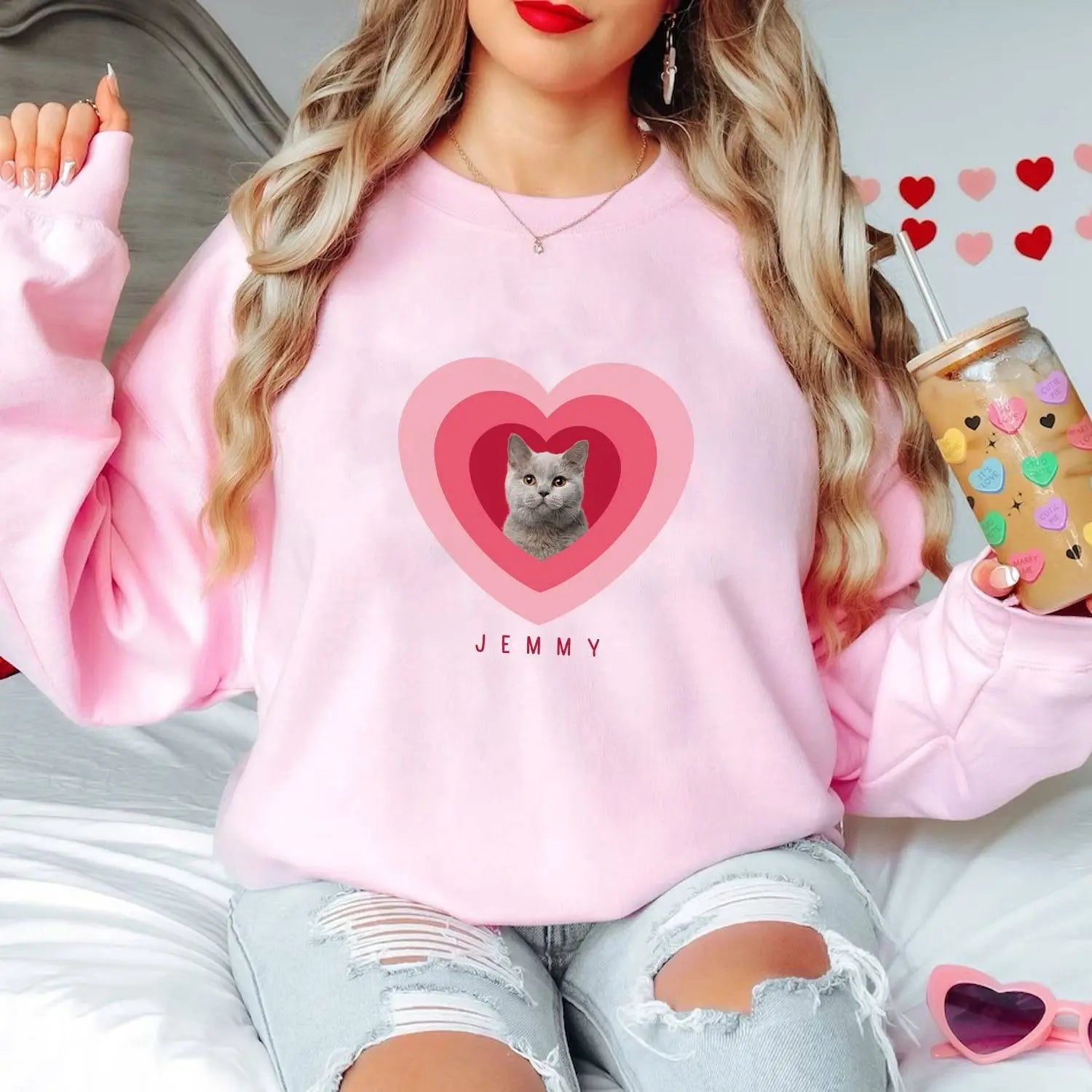 Custom Pet Photo Heart Sweatshirt - Cozy Unisex Love & Style - Shaggy Chic