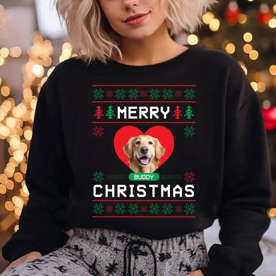 Custom Pet Photo Merry Christmas Sweatshirt - Shaggy Chic