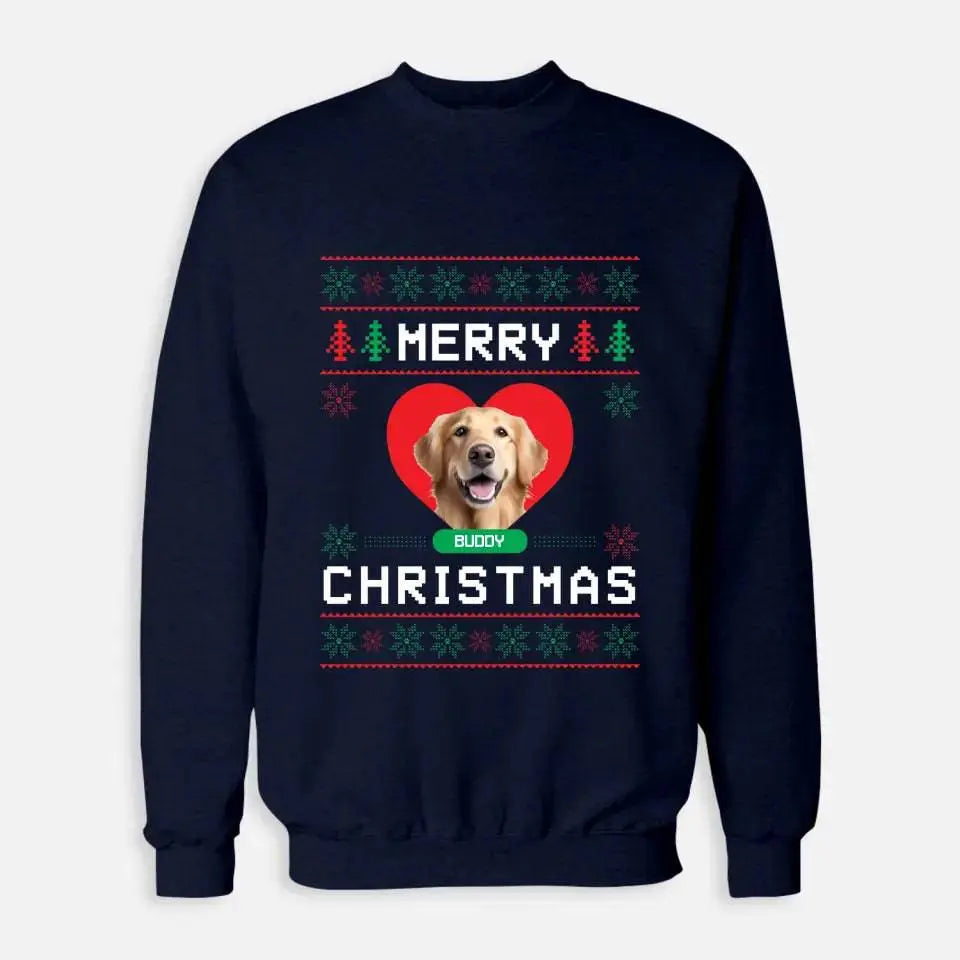 Custom Pet Photo Merry Christmas Sweatshirt - Shaggy Chic