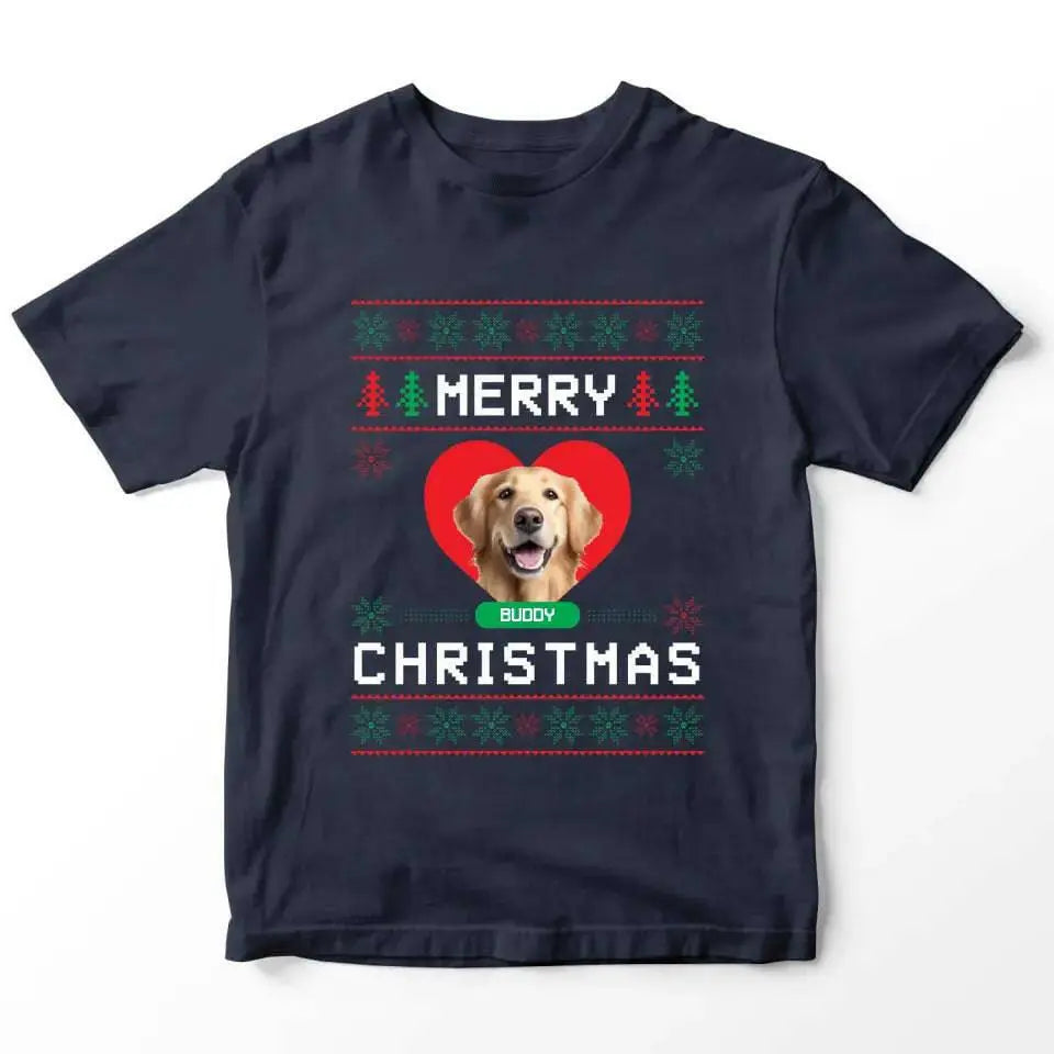 Custom Pet Photo Merry Christmas T-Shirt - Shaggy Chic