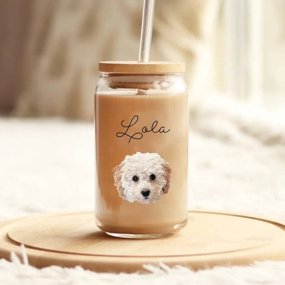 Custom Pet Photo Sipper Glass - Shaggy Chic