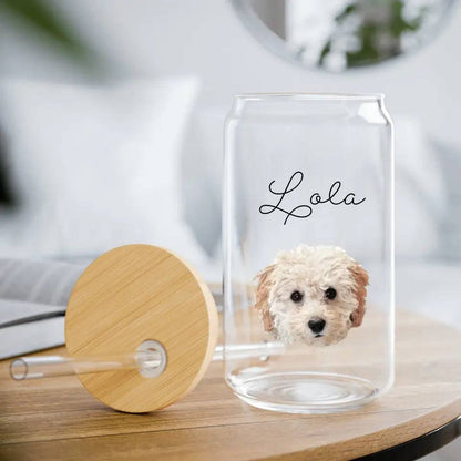 Custom Pet Photo Sipper Glass - Shaggy Chic