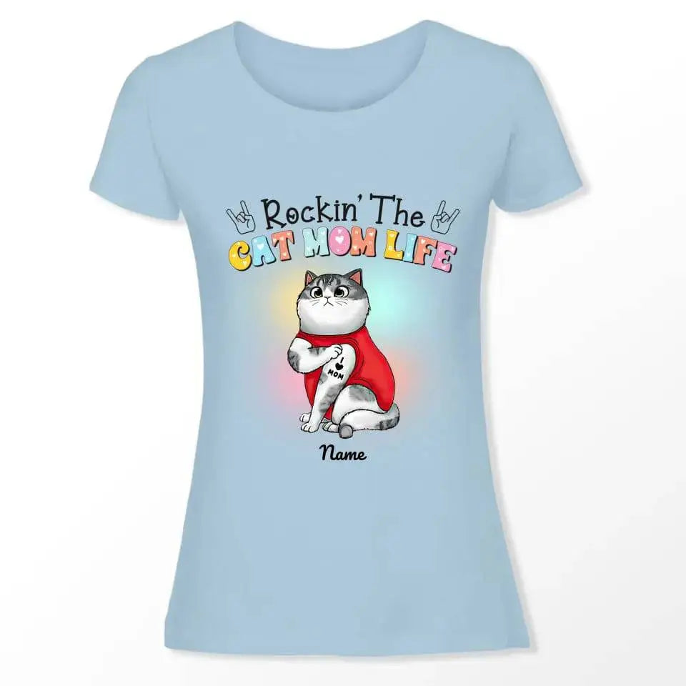 Customized Rockin The Cat Mom T-shirt - Shaggy Chic