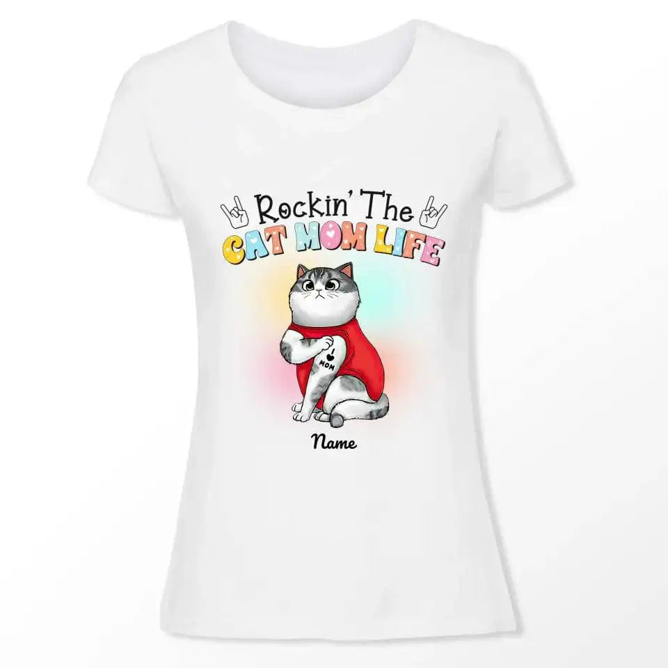 Customized Rockin The Cat Mom T-shirt - Shaggy Chic