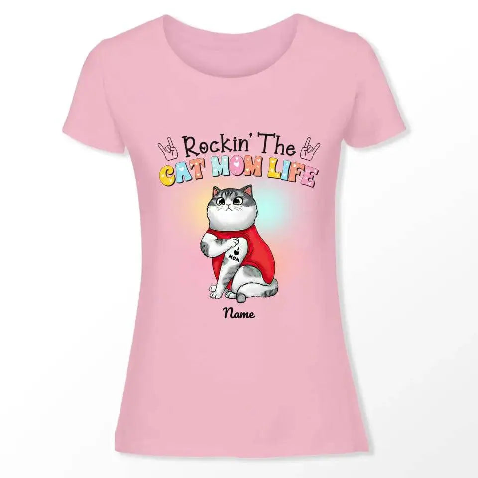 Customized Rockin The Cat Mom T-shirt - Shaggy Chic