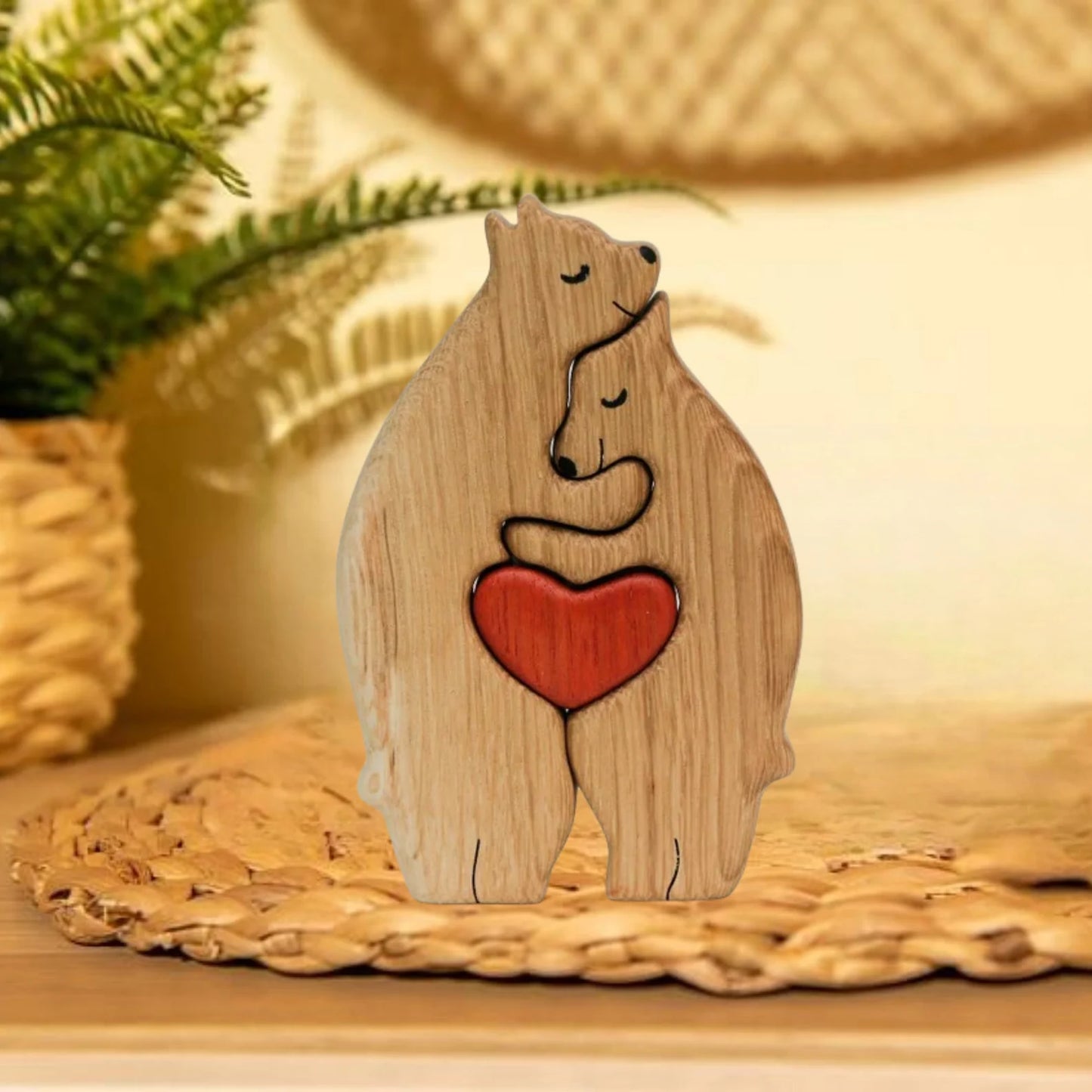 Personalized Wooden Bear Puzzle Gift For Home Decoration - Bear Family Up to 7 Members