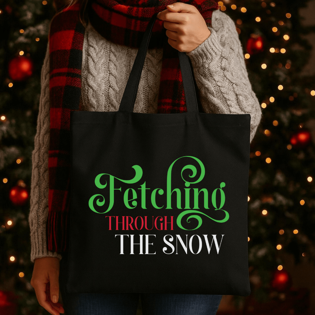 Fetching Through the Snow Cotton Tote Bag — Holiday Dog Lover Gift - Shaggy Chic