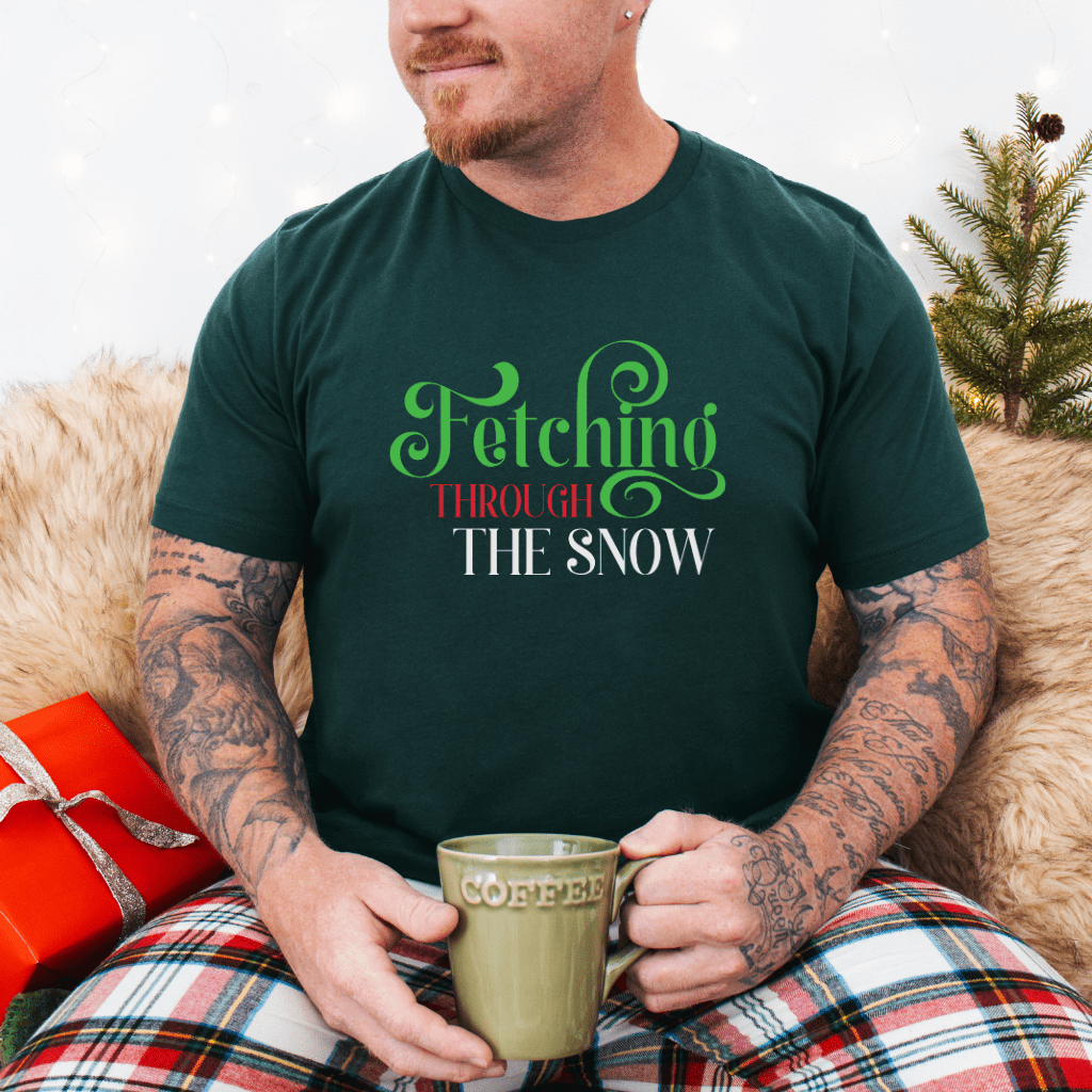 Fetching Through the Snow T-Shirt — Holiday Dog Lover Tee - Shaggy Chic
