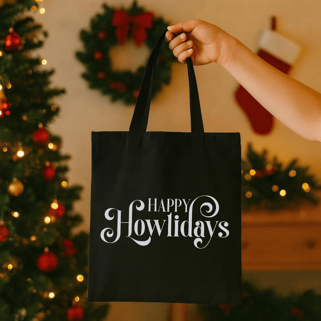 Happy Howlidays Canvas Tote — Holiday Dog Lover Gift Bag - Shaggy Chic