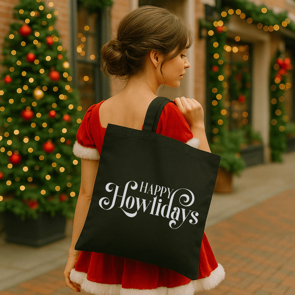 Happy Howlidays Canvas Tote — Holiday Dog Lover Gift Bag - Shaggy Chic
