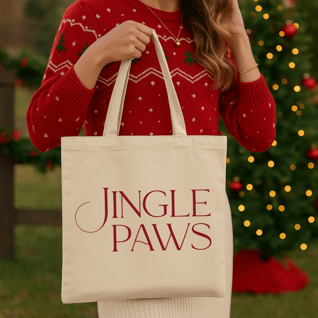 Jingle Paws Canvas Tote Bag — Holiday Pet Lover Gift - Shaggy Chic