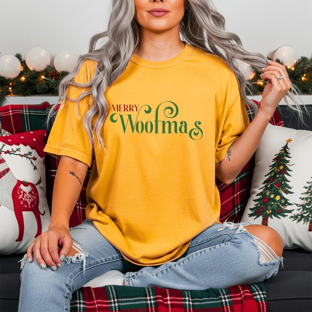 Merry Woofmas T-Shirt — Cute Christmas Knit & Sheep Holiday Tee - Shaggy Chic