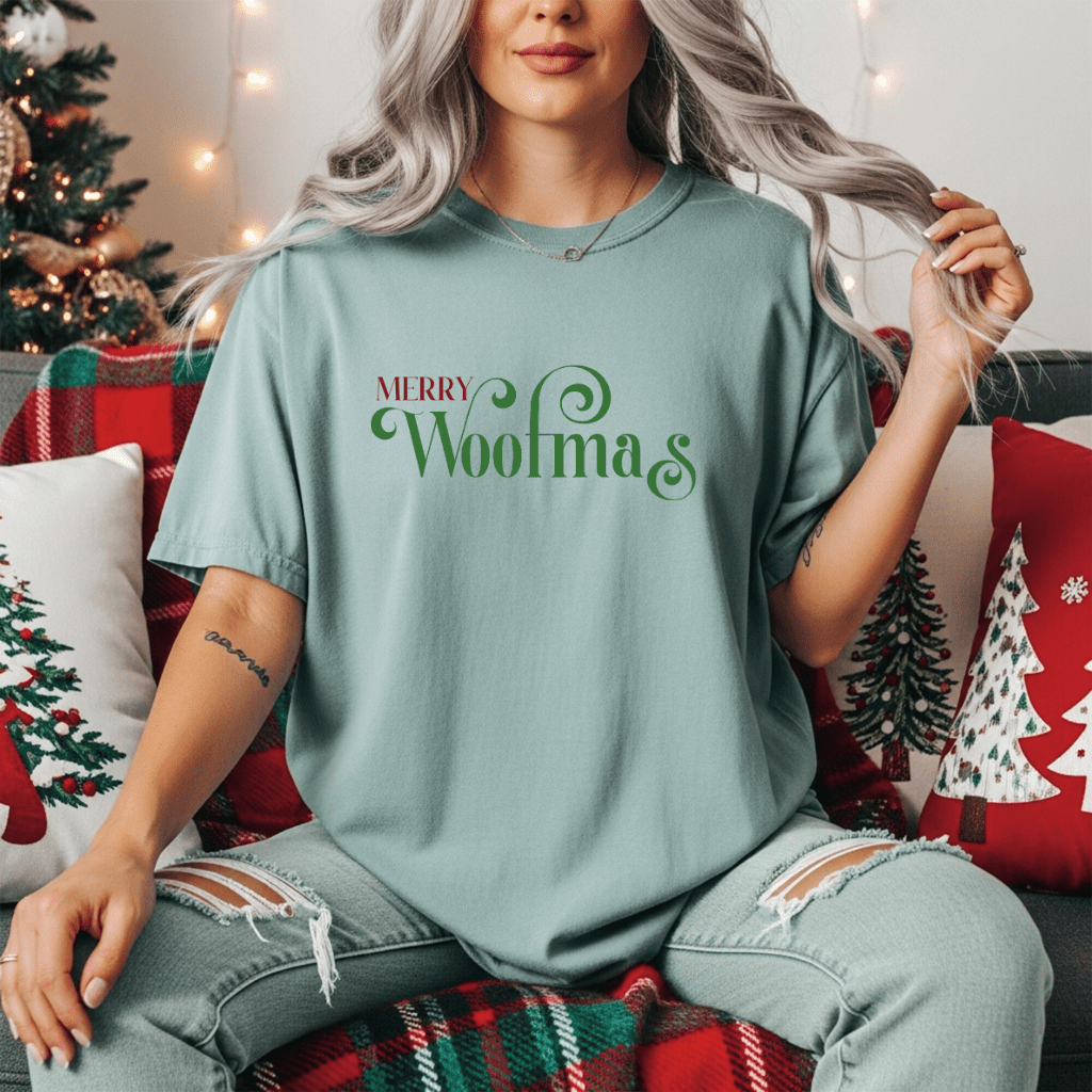 Merry Woofmas T-Shirt — Cute Christmas Knit & Sheep Holiday Tee - Shaggy Chic