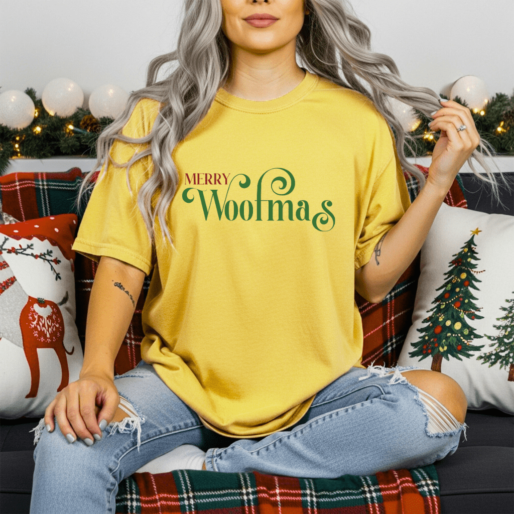 Merry Woofmas T-Shirt — Cute Christmas Knit & Sheep Holiday Tee - Shaggy Chic