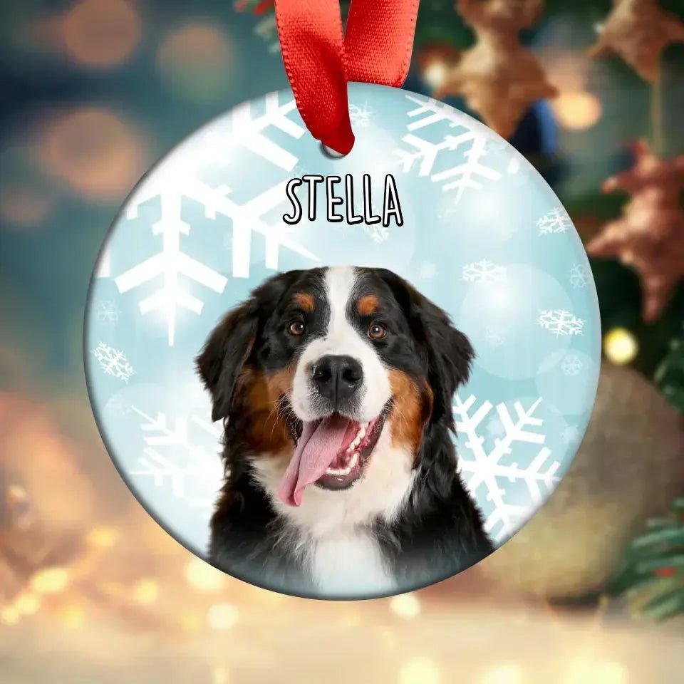 Personalized Dog Photo Christmas Acrylic Ornament with Ribbon - Shaggy Chic