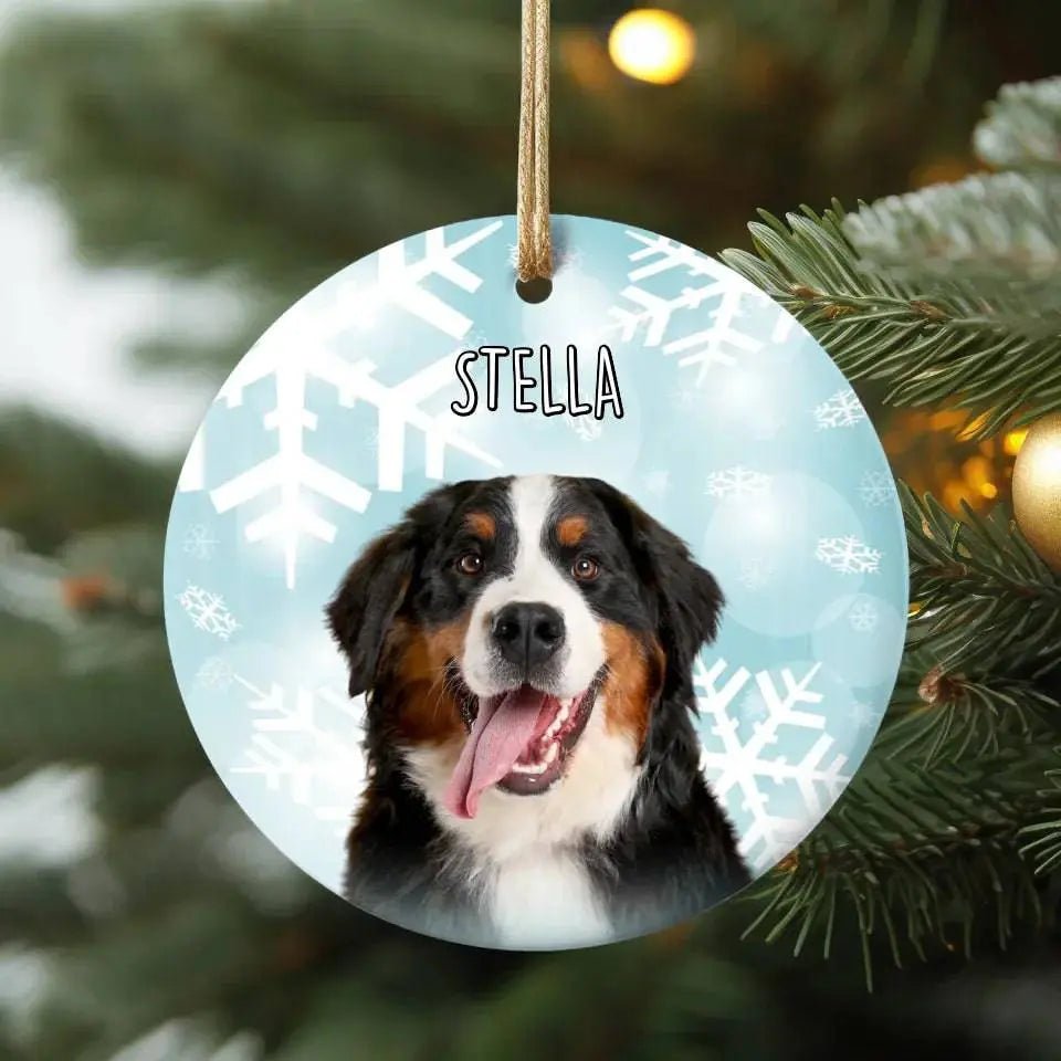 Personalized Dog Photo Christmas Theme Ceramic Ornament - Shaggy Chic