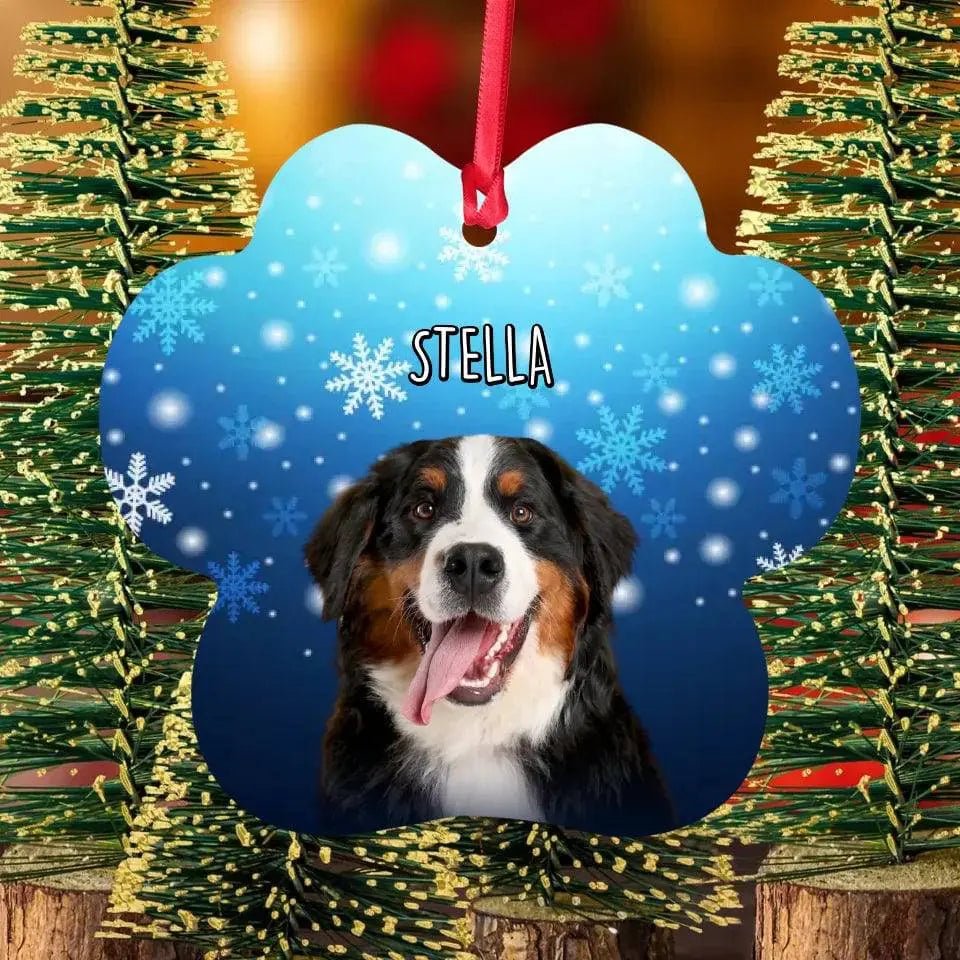 Personalized Dog Photo Christmas Theme Paw Shape Aluminum Ornaments - Shaggy Chic