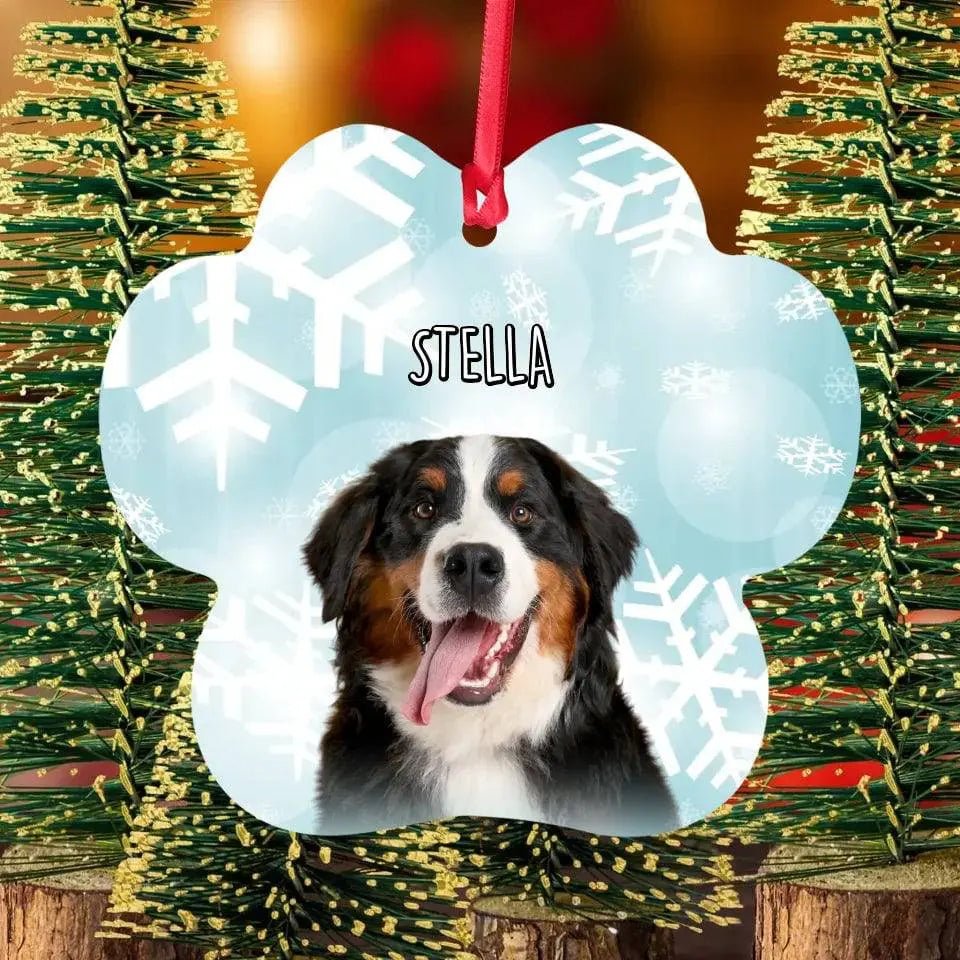 Personalized Dog Photo Christmas Theme Paw Shape Aluminum Ornaments - Shaggy Chic