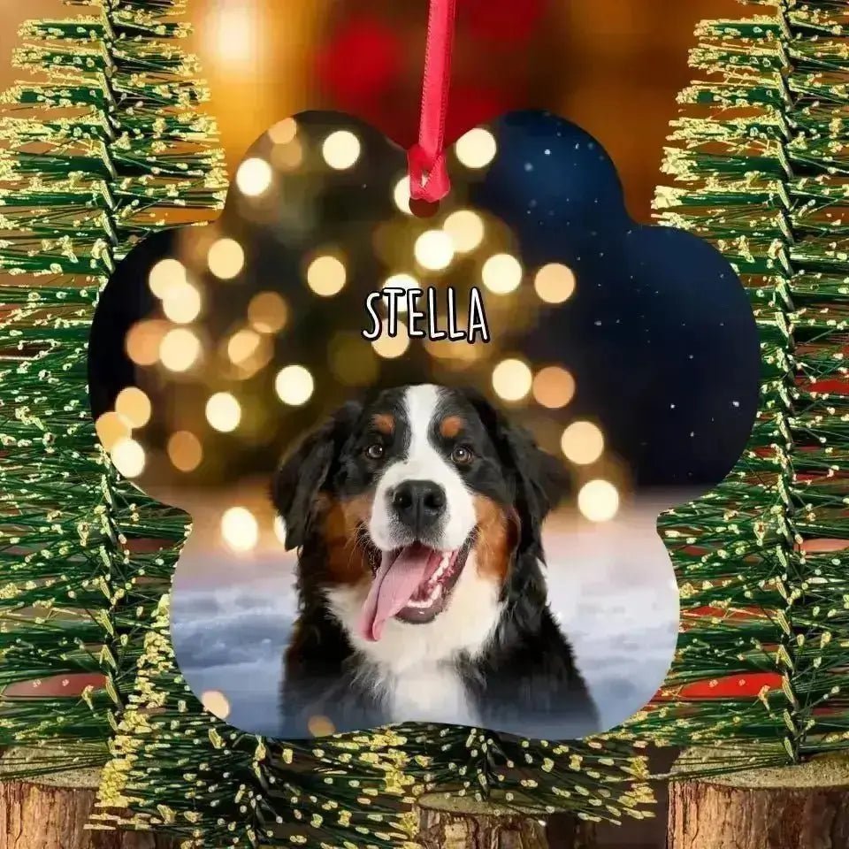 Personalized Dog Photo Christmas Theme Paw Shape Aluminum Ornaments - Shaggy Chic