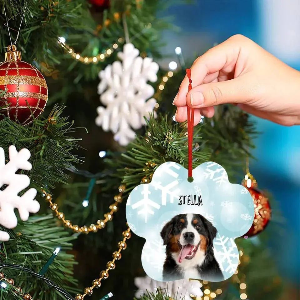 Personalized Dog Photo Christmas Theme Paw Shape Aluminum Ornaments - Shaggy Chic