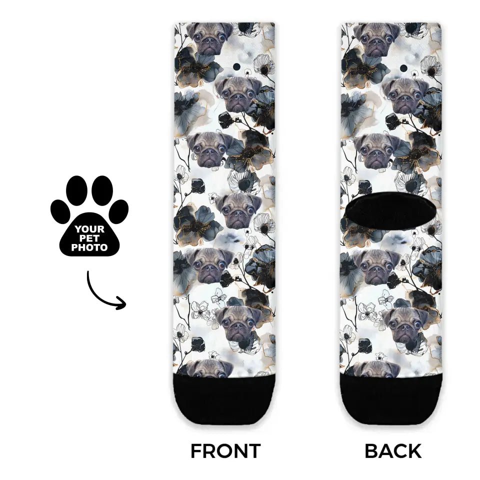 Personalized Flower Ink Pattern Pet Socks - Shaggy Chic