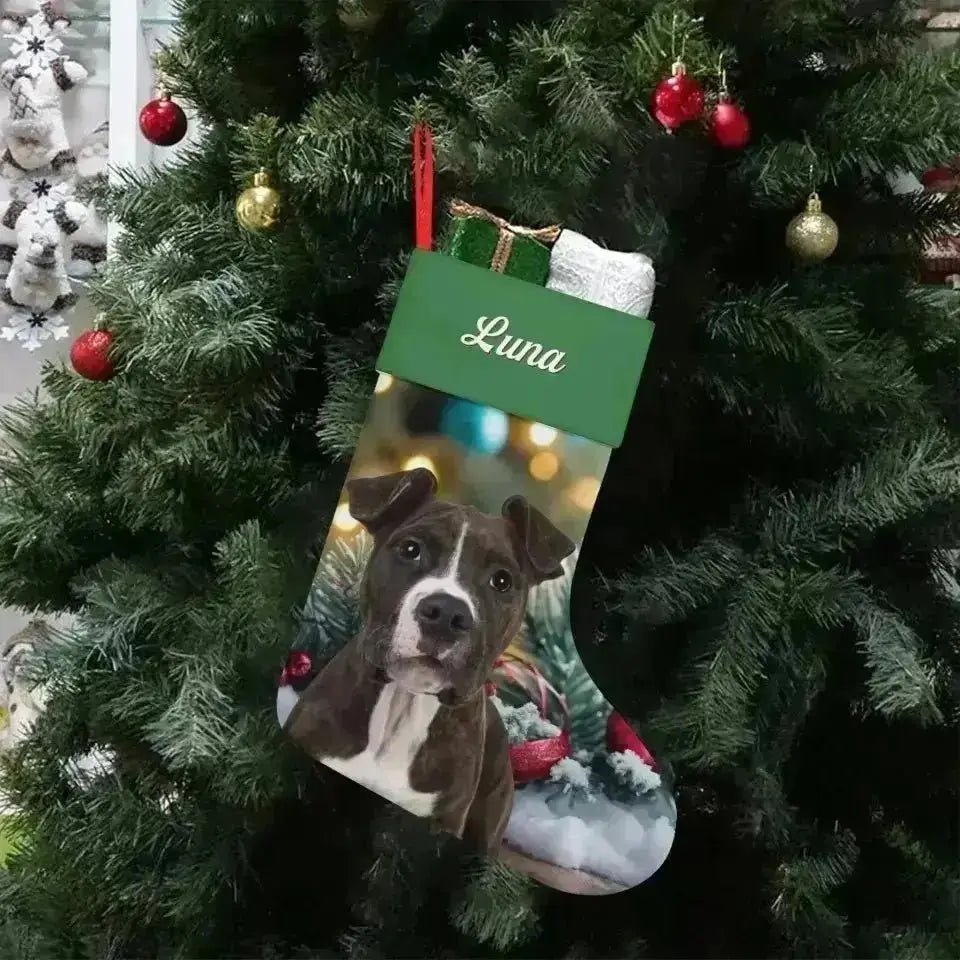 Personalized Pet Photo Christmas Stocking (Linen) - Shaggy Chic