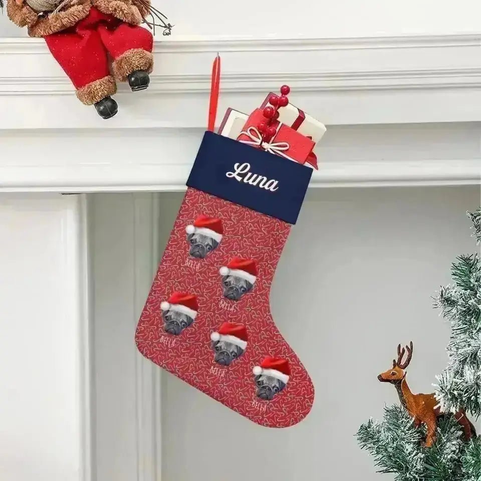 Personalized Pet Photo Christmas Stocking (Linen) - Shaggy Chic