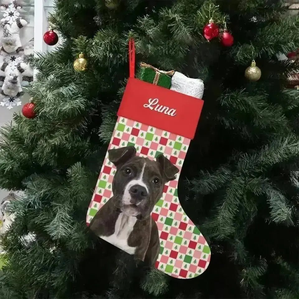Personalized Pet Photo Christmas Stocking (Linen) - Shaggy Chic