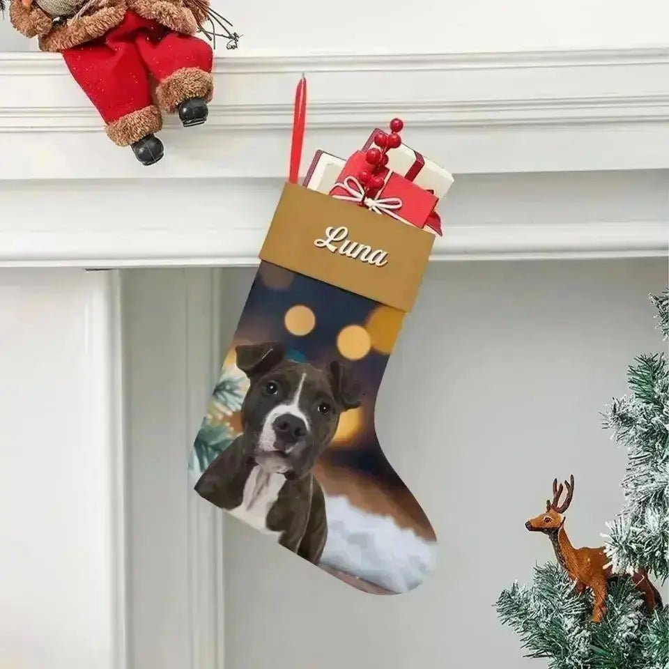 Personalized Pet Photo Christmas Stocking (Linen) - Shaggy Chic