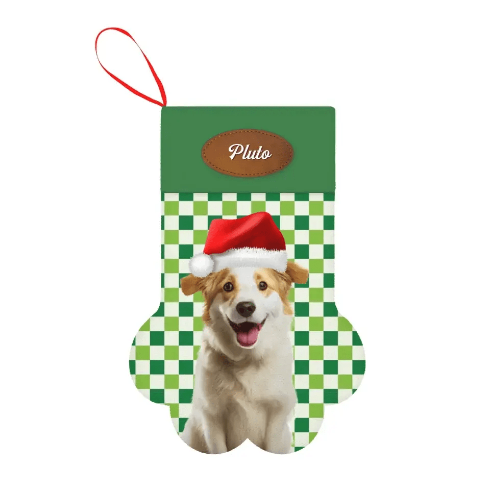 Personalized Pet Photo Christmas Stocking (Paw) - Shaggy Chic