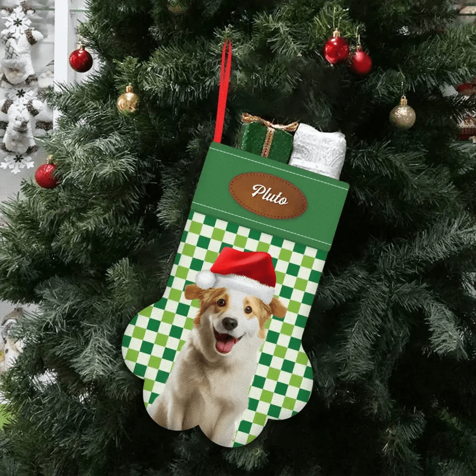 Personalized Pet Photo Christmas Stocking (Paw) - Shaggy Chic